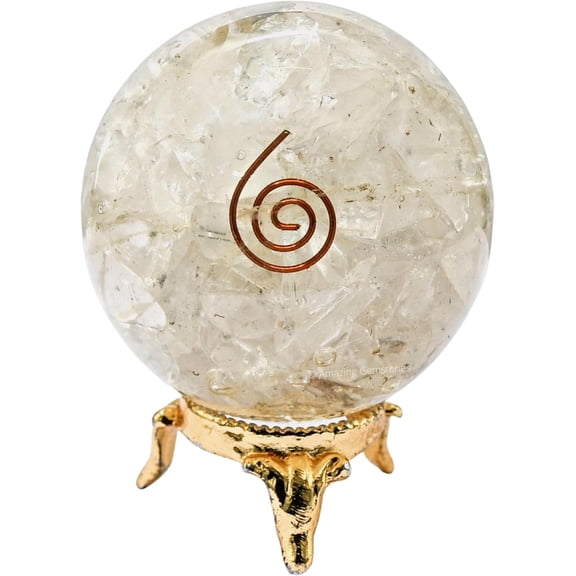 2.5" Clear Quartz Orgonite Orgone Crystal Sphere Ball with Stand