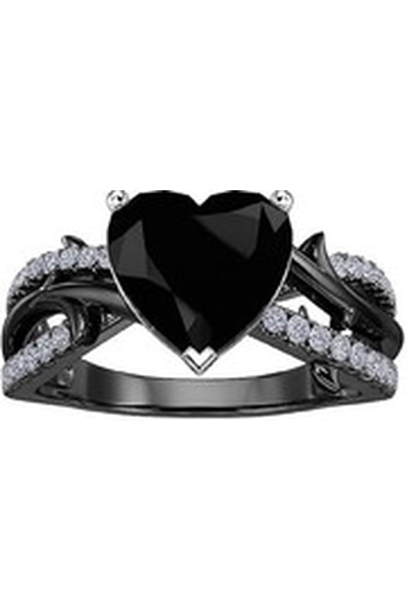 2.5 Ct Heart Cut Black Simulated Diamond Twisted Promise Ring For Her Black Rhodium Plated
