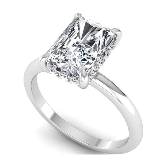 2.5 Ct Lab Grown Diamond Engagement Ring for Women, IGI Certified D Color VS1 Clarity Radiant Cut 14K White Gold Hidden Halo Solitaire Wedding Ring 7 US