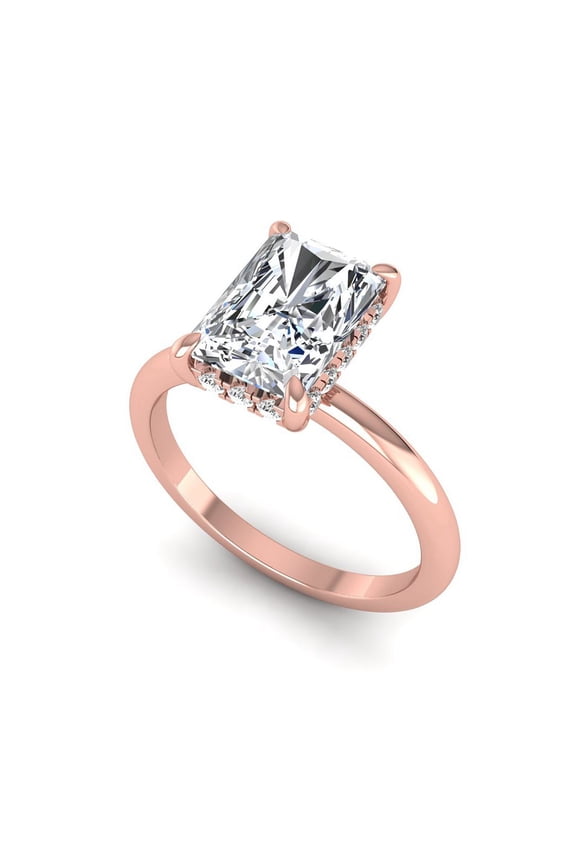 2.5 Ct Lab Grown Diamond Engagement Ring for Women, IGI Certified E Color VS1 Clarity Radiant Cut 14K Rose Gold Hidden Halo Solitaire Wedding Ring 9 US