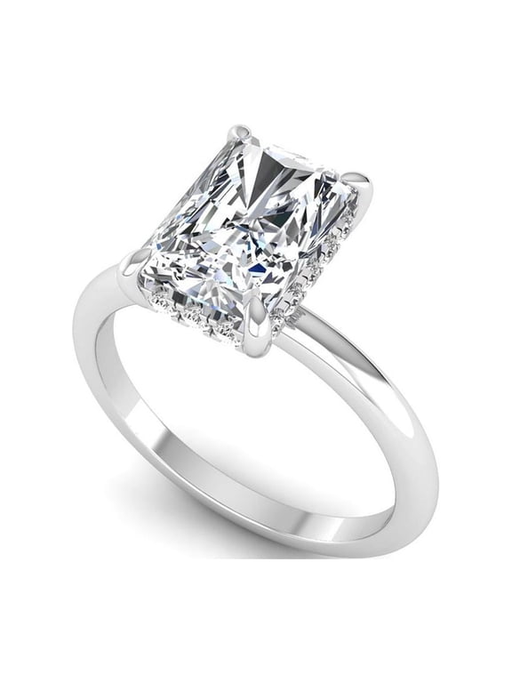 2.5 Ct Lab Grown Diamond Engagement Ring for Women, IGI Certified F Color VS1 Clarity Radiant Cut 925 Sterling Silver Hidden Halo Solitaire Wedding Ring 9 US
