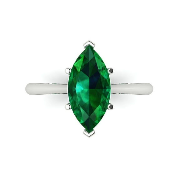 Solitaire Engagement Ring for Women - 2.5ct Simulated Emerald in 14K White Gold Promise Ring