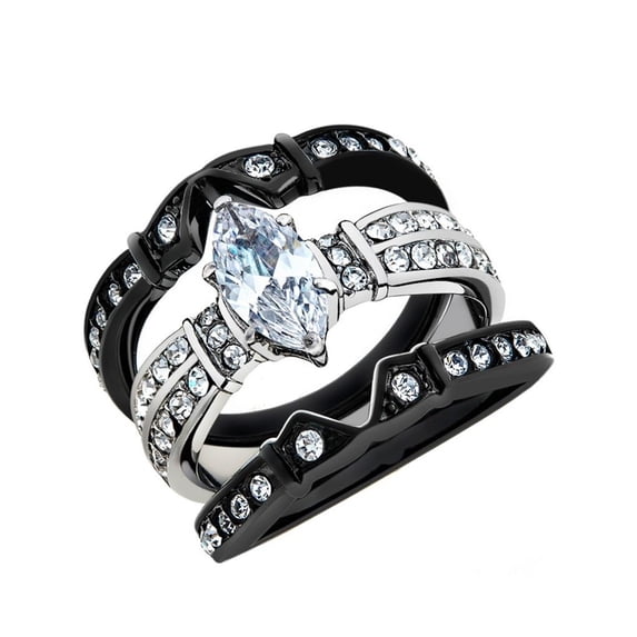 2.5 Ct Marquise Cut Zirconia Black Stainless Steel Wedding Ring Set Women's Size 10