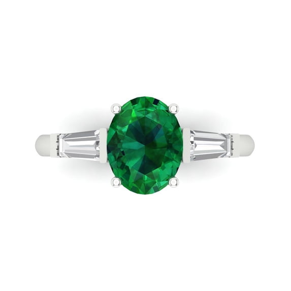 Three-Stone Engagement Ring for Women - 2.5ct Simulated Emerald in 14K White Gold Promise Ring