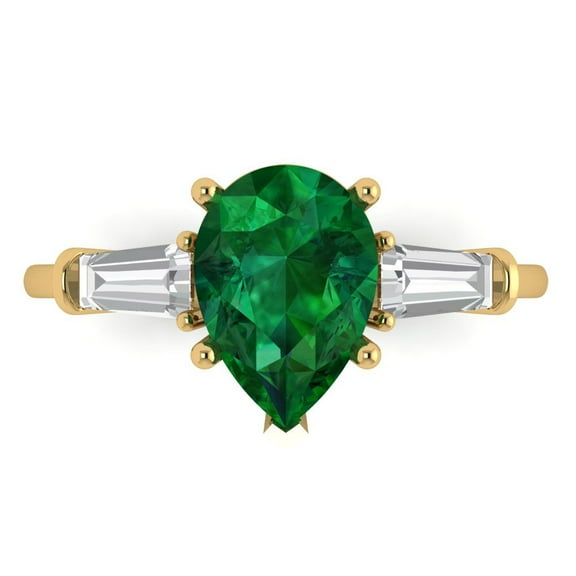 Three-Stone Engagement Ring for Women - 2.5ct Simulated Emerald in 18K Yellow Gold Promise Ring