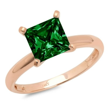 2.5ct Princess cut - Solitaire - VVS1 Simulated Emerald - 18k Rose Gold - Bridal Anniversary Engagement Ring