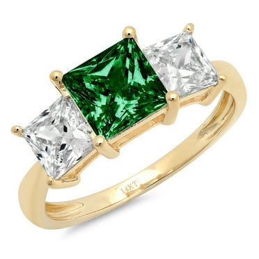2.62ct Princess cut - Three- Stone - VVS1 Simulated Emerald - 14k Yellow Gold - Bridal Anniversary Engagement Ring
