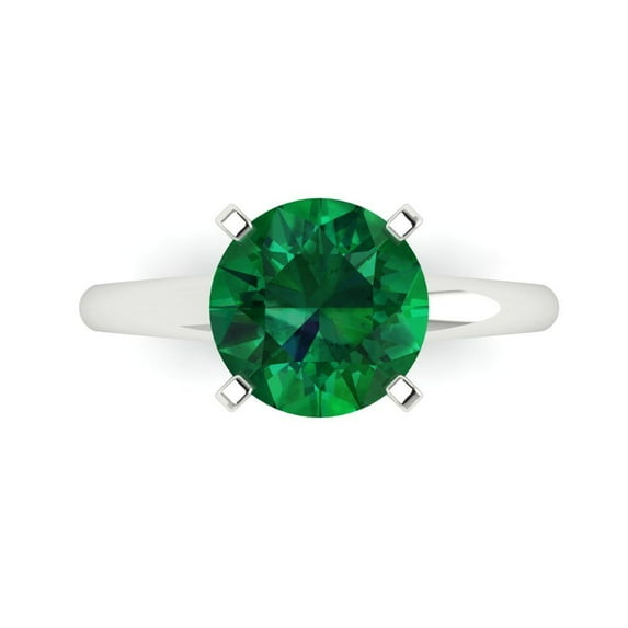 2.5 tcw Round Cut Engagement Ring for Women, Simulated Emerald Solitaire Bridal Promise Ring for Her in 14K White Gold