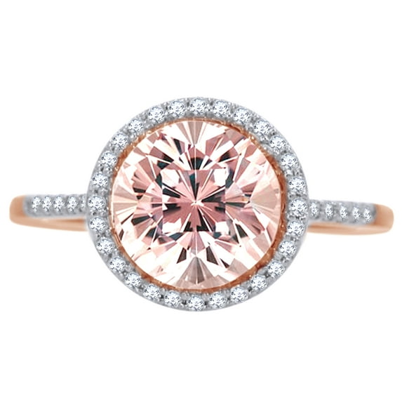 AFFY 2.5 Ct Simulated Morganite & White Natural Diamond Halo Classic Engagement Ring in 10k Rose Gold Ring Size - 13.5