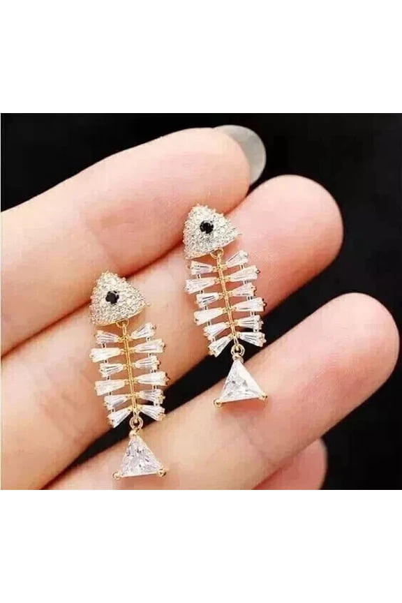 2.5 Ct Trillion Cut Simulated Diamond Fish Stud Earrings 14k Yellow Gold Plated