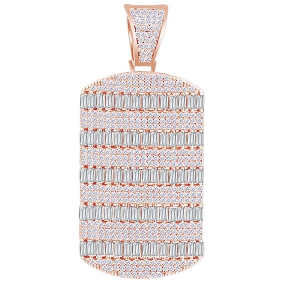 AFFY 2.5 Cttw Baguette & Round Cut White Natural Diamond Hip Hop Jewelry Dog Tag Pendant In Sterling Silver
