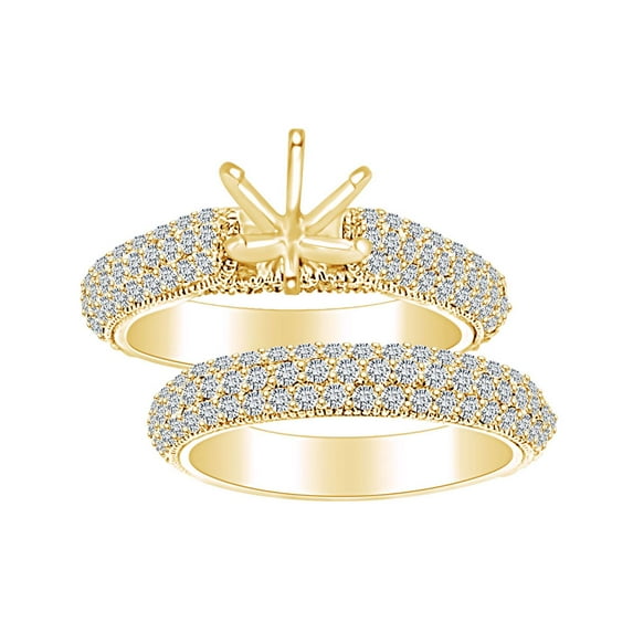 AFFY (2.5 Cttw) Round Shape White Natural Diamond Semi Mount Engagement Wedding Ring Set In 14k Solid Yellow Gold Ring Size-5.5