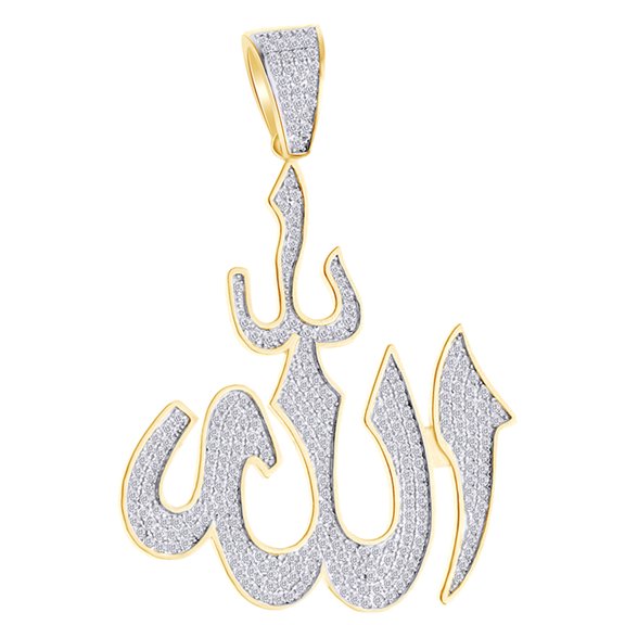 AFFY 2.5 Cttw Round White Natural Diamond Iced Out Hip HOP Jewelry Allah Pendant In 10k Solid Yellow Gold
