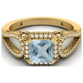 thumbnail image 1 of 2.5 Ctw Square Shape Blue Topaz 925 Sterling Silver Gold Vermeil Split Shank Valentines Day Gifts Ring, 1 of 4