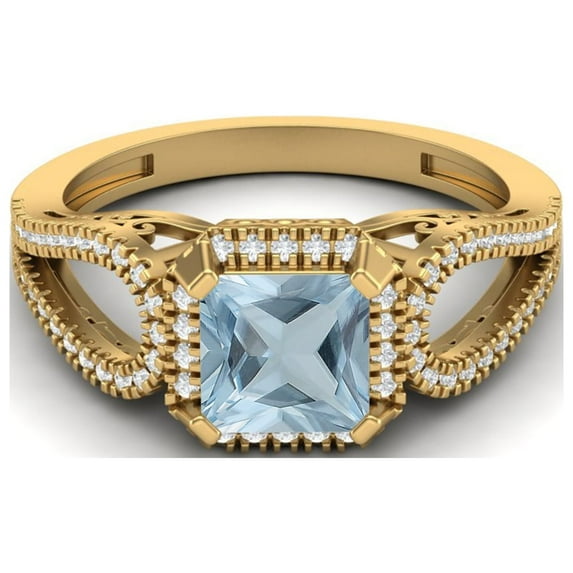 2.5 Ctw Square Shape Blue Topaz 925 Sterling Silver Gold Vermeil Split Shank Valentines Day Gifts Ring