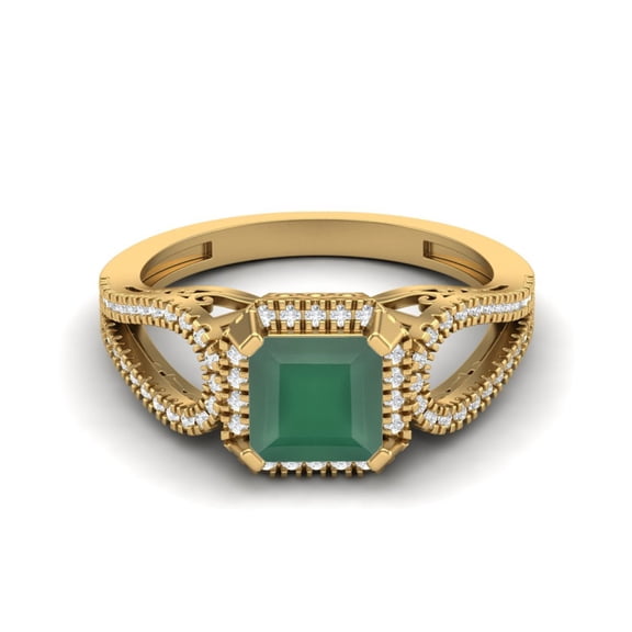 2.5 Ctw Square Shape Green Onyx 925 Sterling Silver Gold Vermeil Split Shank Valentines Day Gifts Ring