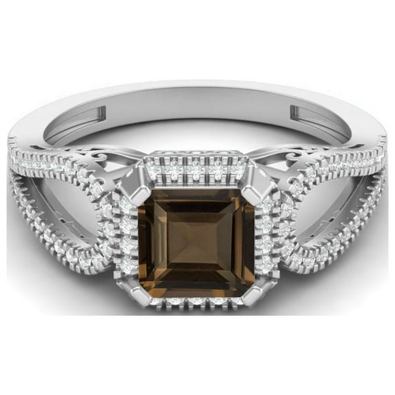 2.5 Ctw Square Shape Smoky Quartz 925 Sterling Silver Split Shank Mother's Day Gift Ring