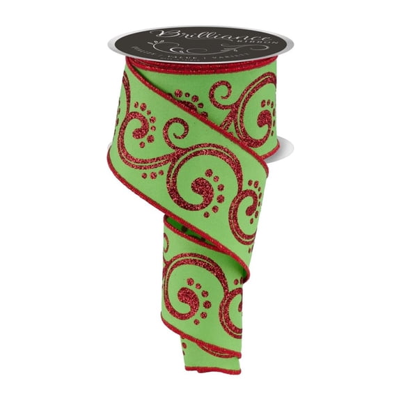 2.5" D'Lux Swirl Design Ribbon: Lime/Red (10 Yards)