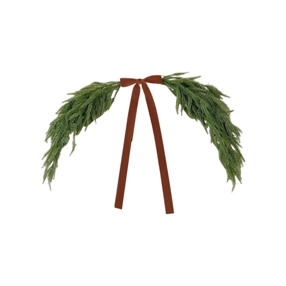 2.5 FT Christmas Mirror Garland Artificial Norfolk Pine Swag for Mirror with Light Brown Velvet Bow Faux Greenery Garlands Christmas Wreath for Xmas Home Door Mailbox Indoor Fireplace Decor