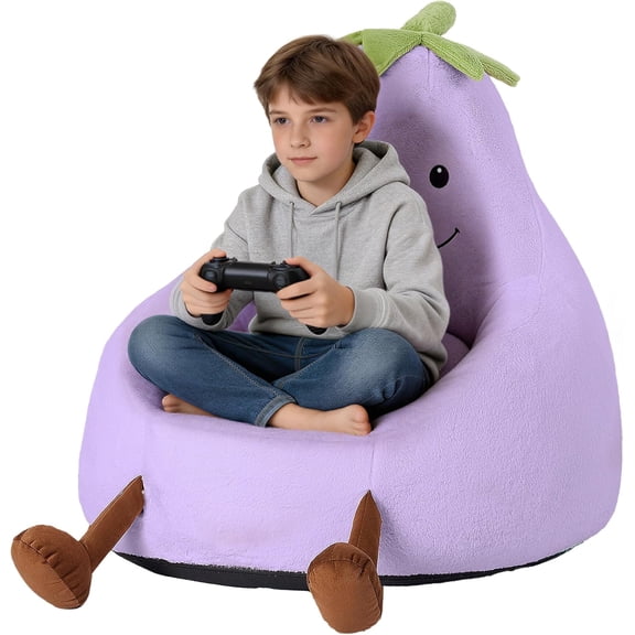 2.5 FT Memory Foam Bean Bag Chair with Machine Washable Faux Rabbit Fur Cover Purple