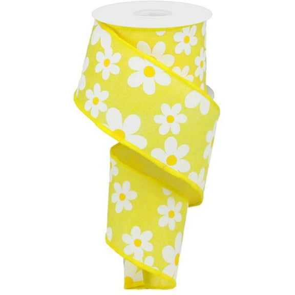 2.5" Flower Daisy Ribbon: Yellow (10 Yards) Summer Spring Floral Wired Ribbon RG0193529RG0193529