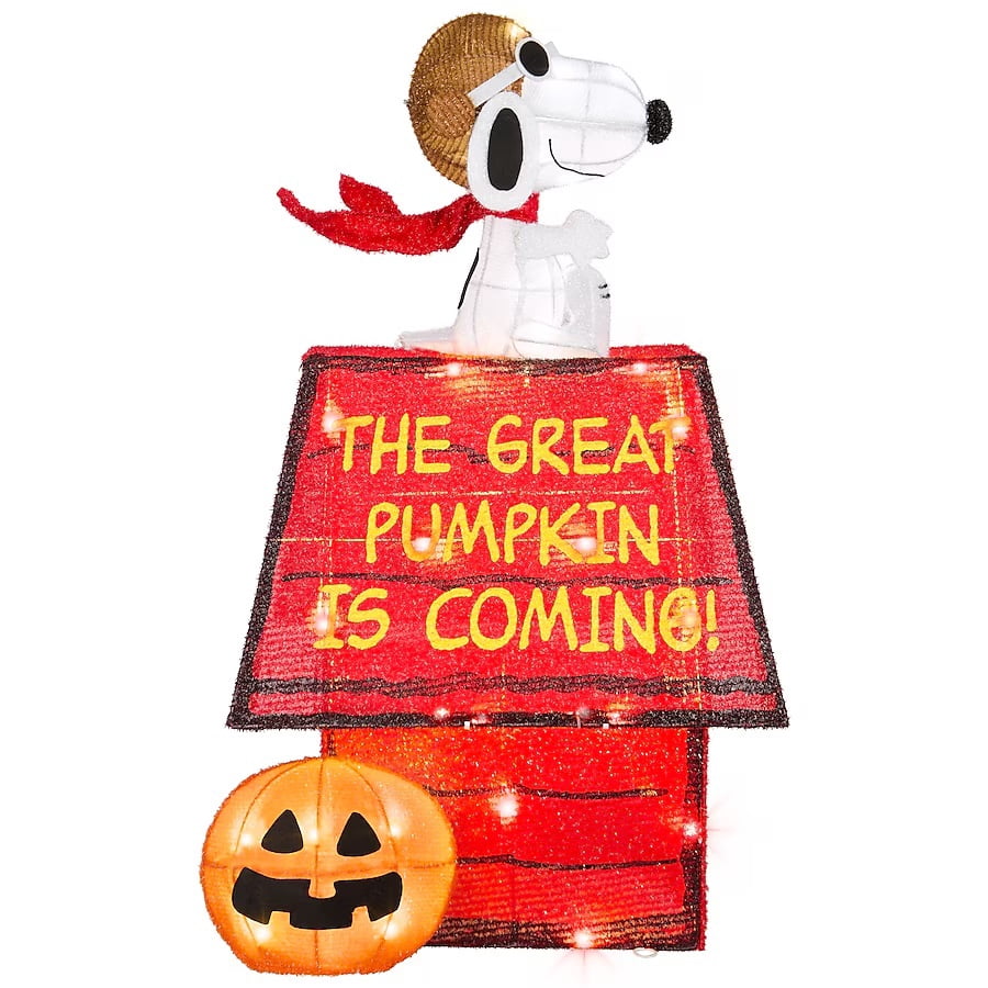 2.5 Foot Peanuts Snoopy Red Baron on Doghouse "The Great Pumpkin Is ...