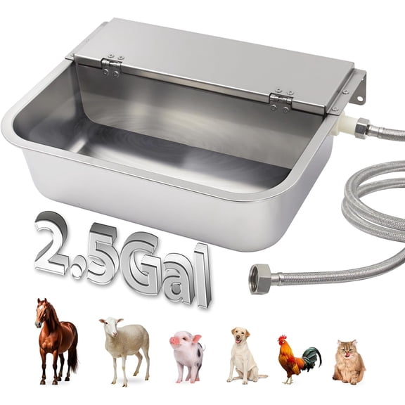2.5 Gal Automatic Water Dispenser for Dogs, Indoor&Outdoor Self Filling Dog Waterer Feeder Large Stainless Steel Water Bowl Dispenser for Livestock and Chicken,Fit 3/4'' GHT Faucet