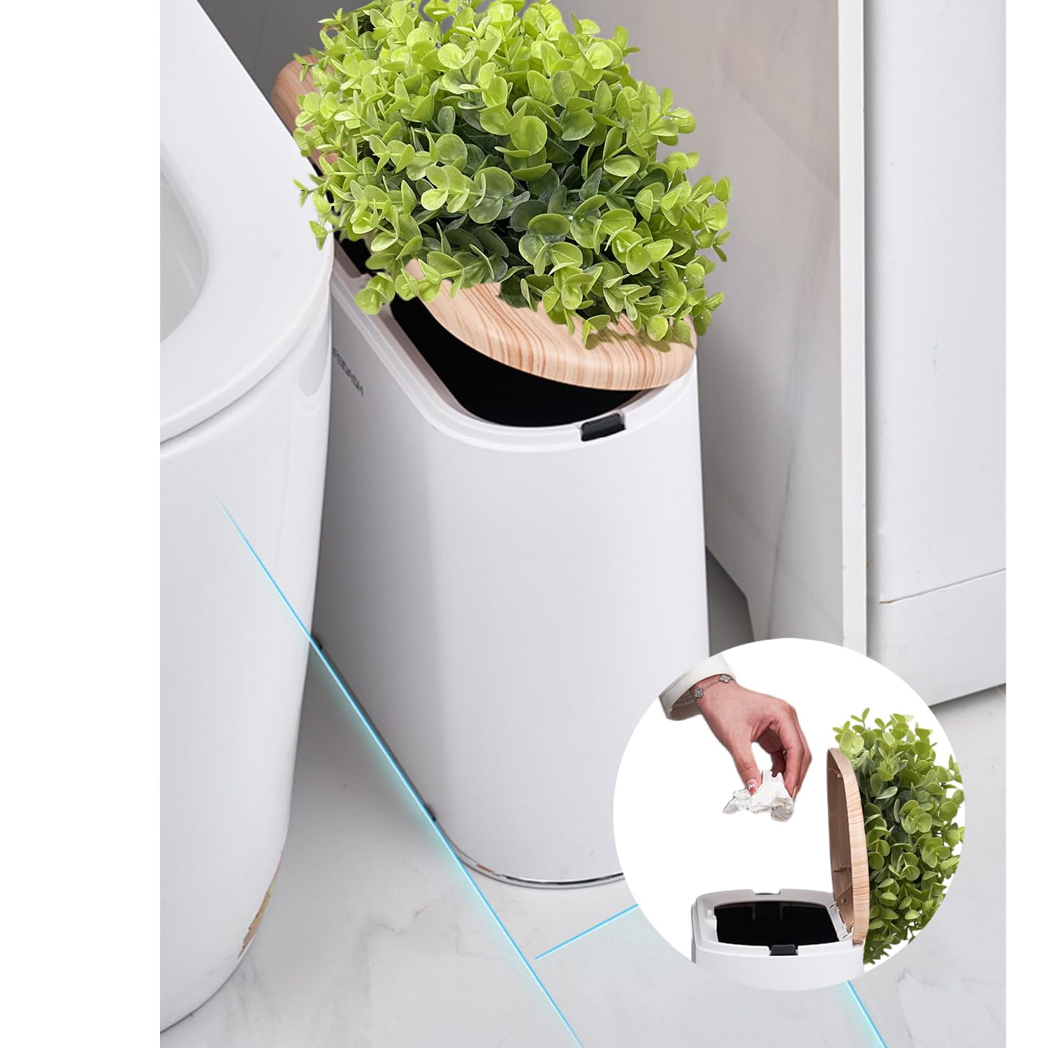 2.5 Gal Bathroom Trash Can with Lid - Plant Styled Hidden Garbage Can ...