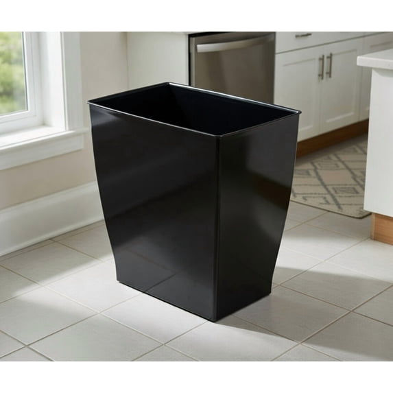 2.5 Gallon (10 quarts) Black Rectangular Plastic Trash Can Wastebasket - Slim Compact Garbage Bin for Bathroom, Bedroom, Office, Dorm Room
