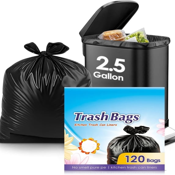 2.5 Gallon 180 Counts Small Trash Bags Garbage Bags, Bathroom Trash Can Bin Liners, Small Plastic Bags for home office kitchen, Black