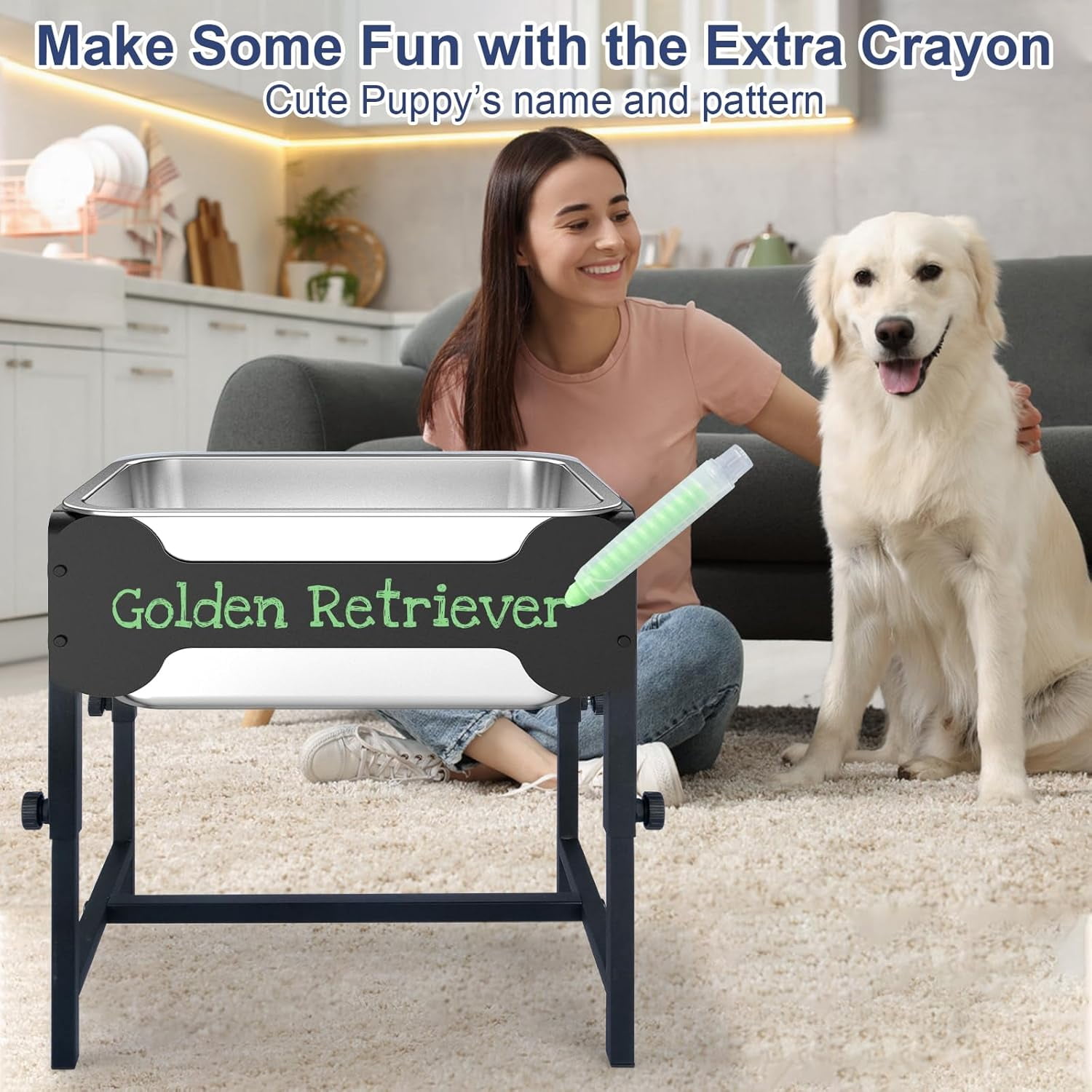 2.5 Gallon Adjustable Elevated Dog Water Bowl, Raised Stainless Steel Large Dog Bowl with 4 Height(11-17")， Full Metal Feeding Station for Relief Joint Pressure, Easy to Clean, Indoor & Outdoor
