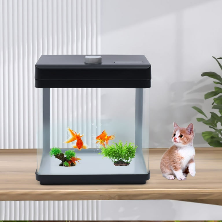 2.5 Gallon Aquarium Kits Desktop Small Fish Tank with Filter and Light 7 Colors Adjustable Betta Fish Tank Kit Office Home Decor Black Walmart