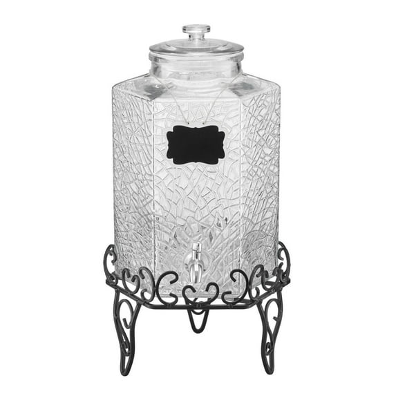 2.5 Gallon Drink Dispenser with Stand & Spigot - Glass Beverage Dispenser for Parties, Iced Tea, Juice, Water - Large Capacity 10L