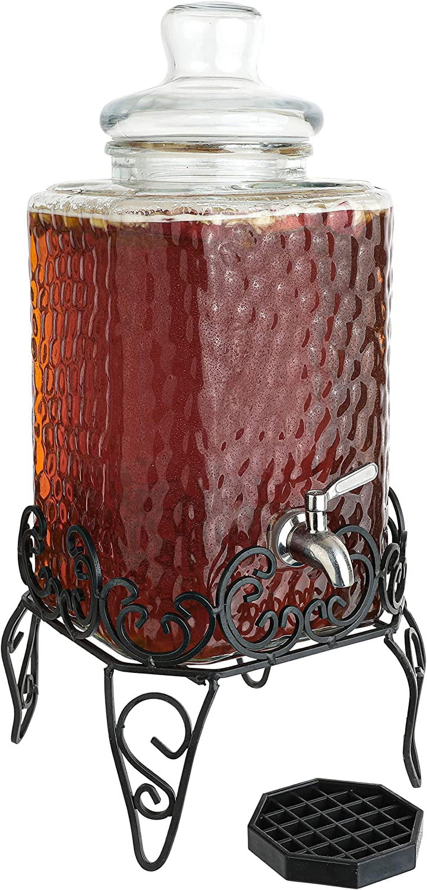 1.5 Gallon Glass Beverage Dispenser With Stand & Spigot - Perfect For Parties, Includes Chalkboard Sign
