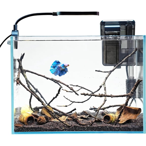 2.5 Gallon Nano Nature Aquarium Kit, Ultra-Clear Rimless Desktop Fish Tank with Light and Filter, Perfect for Small Fish, Shrimp, or Betta, Basic Version, Clear