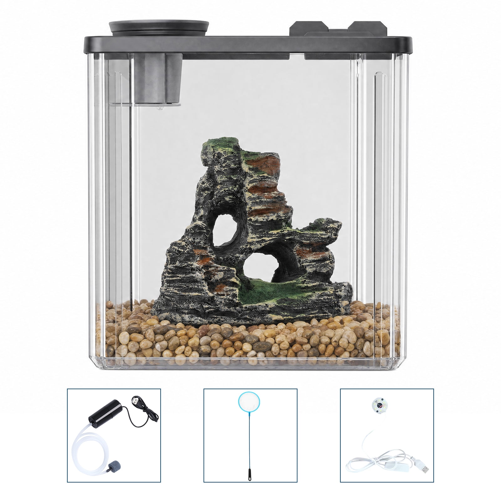 2.5 Gallon Portable LED Mini Aquarium Kit with Filter – Low-Maintenance Fish Tank for Bettas, Goldfish & Shrimp – Perfect for Home & Office