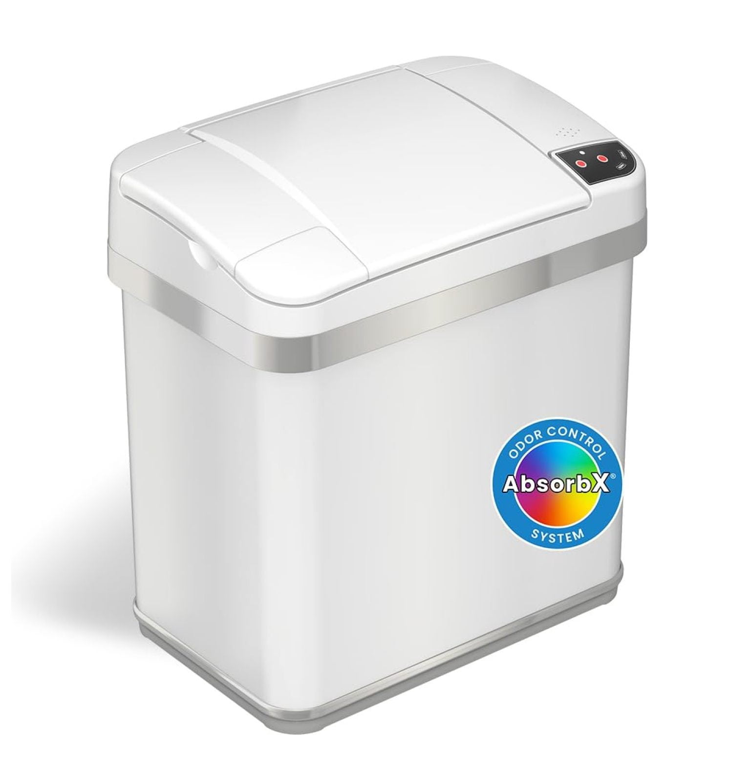 2.5 Gallon Sensor Bathroom Trash Can with Odor Filter and Fragrance Home Office 9.5L White Wastebasket Rectangular Stainless Steel Automatic Small Sensor Garbage Bin with Lid.