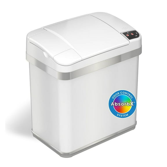 2.5 Gallon Sensor Bathroom Trash Can with Odor Filter and Fragrance Home Office 9.5L White Wastebasket Rectangular Stainless Steel Automatic Small Sensor Garbage Bin with Lid.
