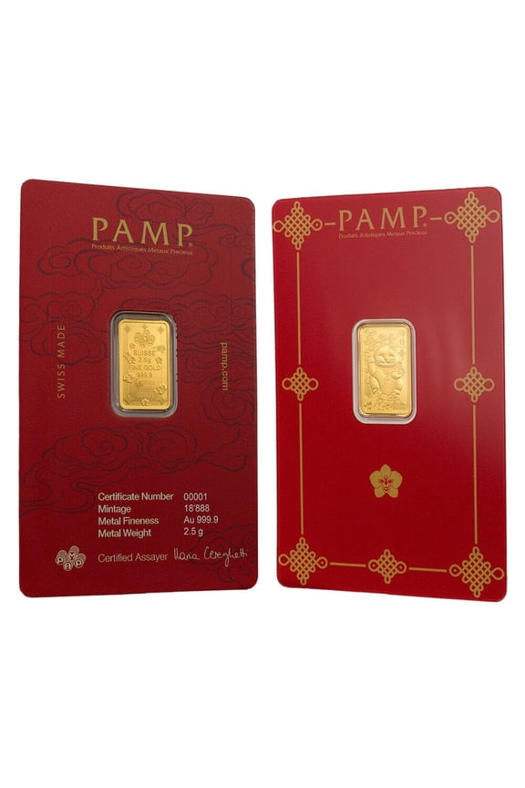 2.5 Gram PAMP Suisse Lucky Cat Gold Bar .9999 Fine (in Assay)