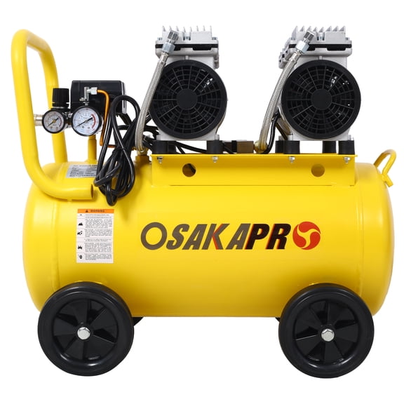 2.5 HP Silent Air Compressor 13 Gallon, Oil-Free Portable Shop Compressor with Wheels, 70dB, Auto Drain - Yellow