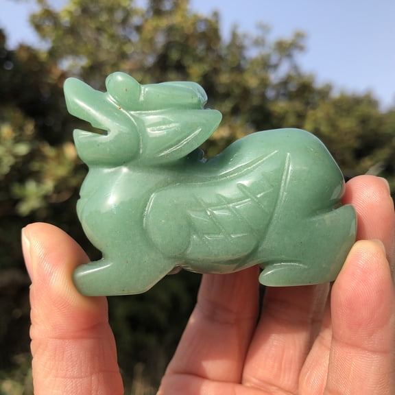 2.5 '' Healing reiki Nephrite Stone Carved Jade wealth Pixiu statue Natural green Crystal mythical dragon beast mascot Animal home Ornament