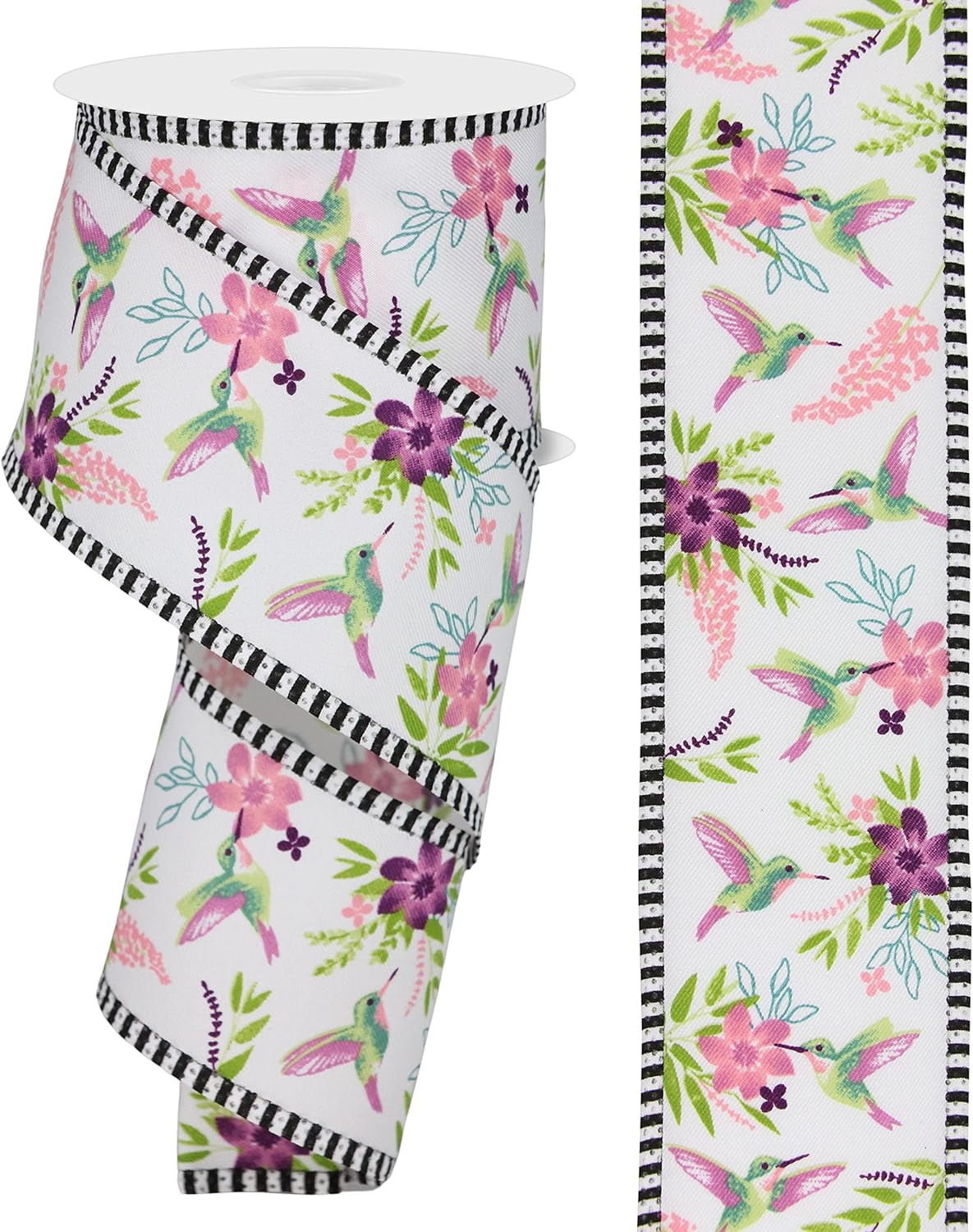 2.5" Hummings Stripe Edge Ribbon White (10 Yards) Durable Wired Edge