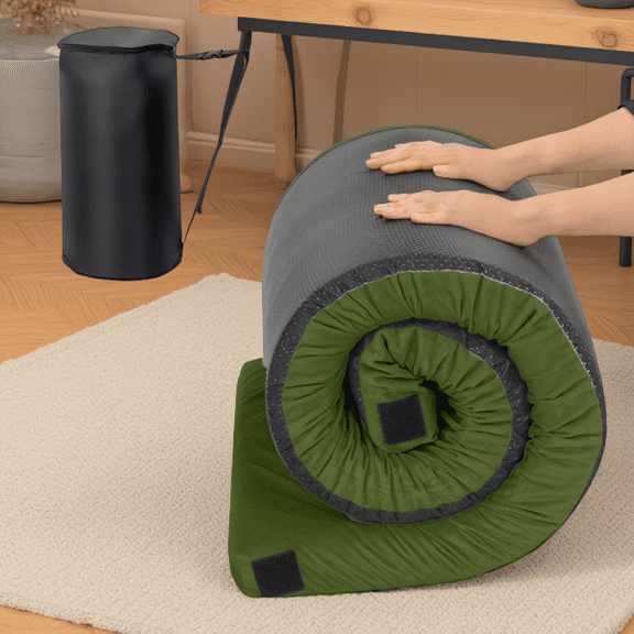 2.5 In Thick Memory Foam Camping Mattress, Foldable Floor Sleeping Pad with Carry Bag, Army Green, 75 x 25 In