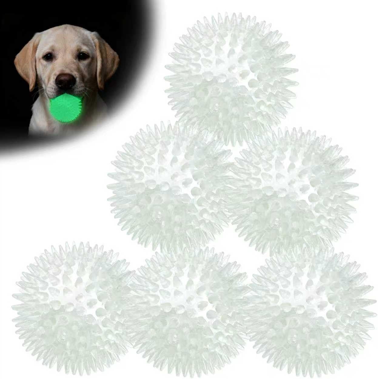 2.5 Inch 6 Pack Glowing Squeaky Ball for Dogs - Durable Rubber Spiky Balls for Small Dog, Bouncy Glow in the Dark Fetching Balls Indoors & Outdoors, Puppy Teething Chew & Training Toys