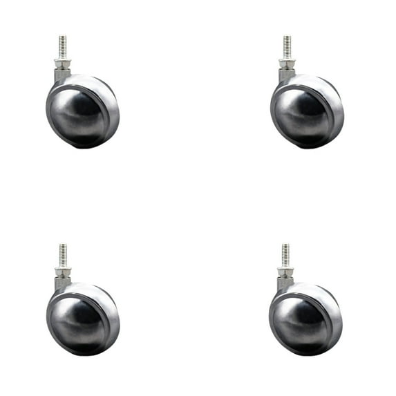 2.5 Inch Bright Chrome Metal Ball Caster – 5/16 Inch Threaded Stem – Set of 4