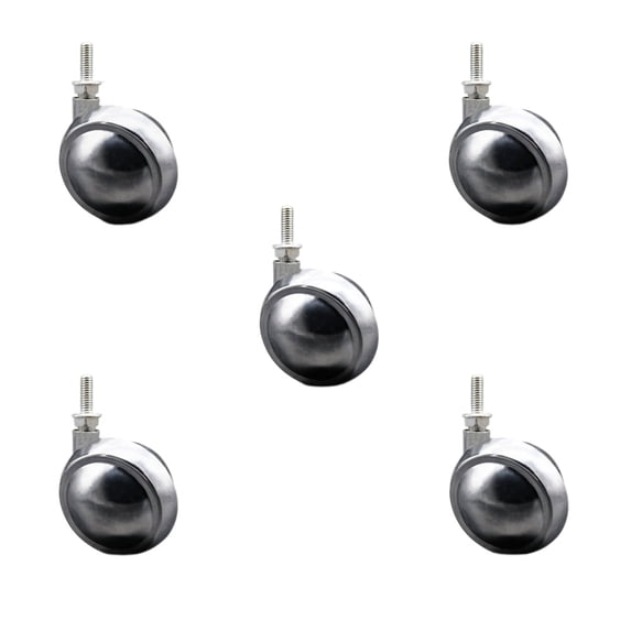 2.5 Inch Bright Chrome Metal Ball Caster – 5/16 Inch Threaded Stem – Set of 5