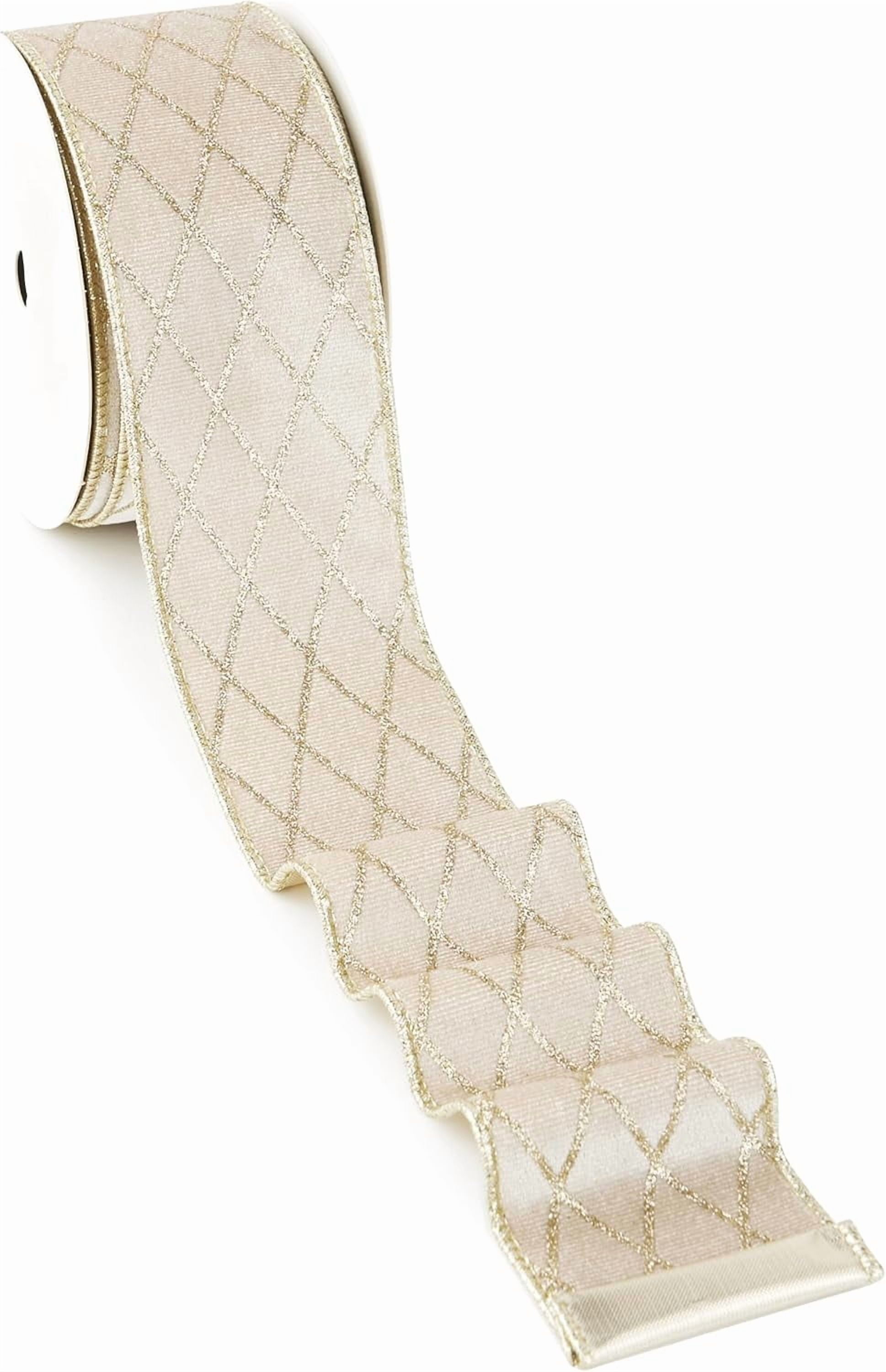 2.5 Inch Champagne Gold Velvet Wired Ribbon Metallic Diamond Glitter ...
