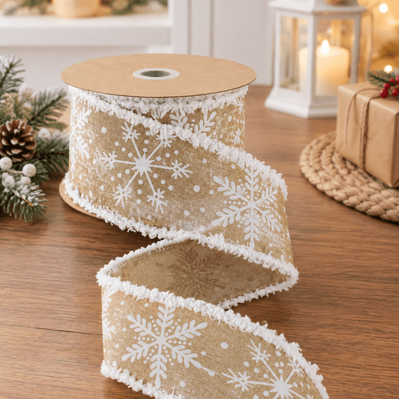 2.5 Inch Christmas Burlap Ribbon 10 Yards Rustic Snowflake Wired ...