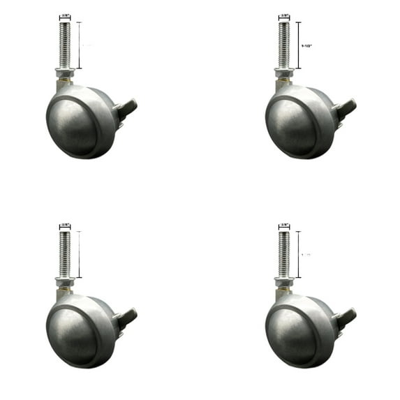 2.5 Inch Chrome Metal Ball Caster with Brake – 3/8 Inch Threaded Stem – Set of 4