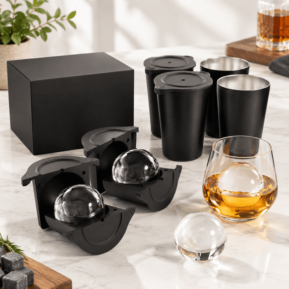 2.5 Inch Clear Sphere Ice Ball Molds, 4 Pack Black, Stainless Steel ...